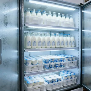 Витрина с молочными продуктами на складе ответственного хранения